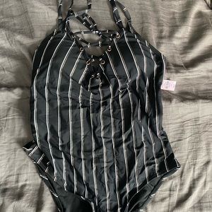 Black & rose gold 1 piece bathing suit